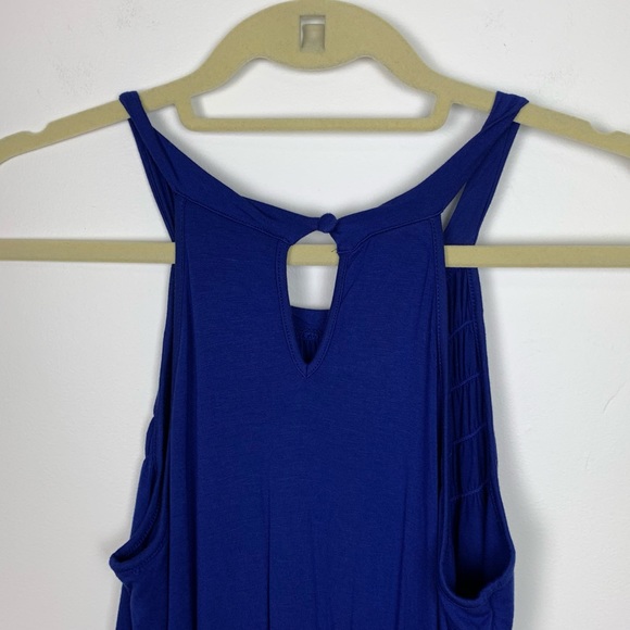 Willi Smith Blue Halter Smocked Keyhole Tank Top - Picture 8 of 10